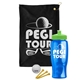 a black towel & lime green lid & transparent blue bottle the tourney - golf kit