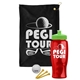 a black towel & lime green lid & transparent red bottle the tourney - golf kit