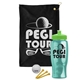 a black towel & lime green lid & transparent teal bottle the tourney - golf kit