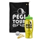 a black towel & lime green lid & transparent yellow bottle the tourney - golf kit