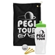 a black towel & lime green lid & white bottle the tourney - golf kit