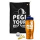 a black towel & navy blue lid & transparent orange bottle the tourney - golf kit
