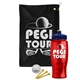 a black towel & navy blue lid & transparent red bottle the tourney - golf kit