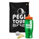 a black towel & orange lid & transparent green bottle the tourney - golf kit