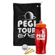 a black towel & orange lid & transparent red bottle the tourney - golf kit