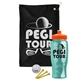 a black towel & orange lid & transparent teal bottle the tourney - golf kit