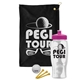 a black towel & pink lid & clear bottle the tourney - golf kit