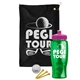 a black towel & pink lid & transparent green bottle the tourney - golf kit