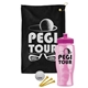 a black towel & pink lid & transparent pink bottle the tourney - golf kit