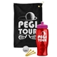 a black towel & pink lid & transparent red bottle the tourney - golf kit