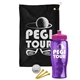 a black towel & pink lid & transparent violet bottle the tourney - golf kit