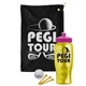 a black towel & pink lid & transparent yellow bottle the tourney - golf kit