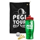 a black towel & red lid & transparent green bottle the tourney - golf kit