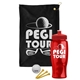 a black towel & red lid & transparent red bottle the tourney - golf kit