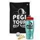 a black towel & red lid & transparent teal bottle the tourney - golf kit