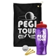 a black towel & red lid & transparent violet bottle the tourney - golf kit