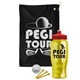 a black towel & red lid & transparent yellow bottle the tourney - golf kit