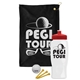 a black towel & red lid & white bottle the tourney - golf kit