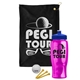 a black towel & royal blue lid & transparent hot pink bottle the tourney - golf kit