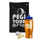 a black towel & royal blue lid & transparent orange bottle the tourney - golf kit