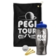 a black towel & royal blue lid & transparent smoke bottle the tourney - golf kit