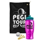 a black towel & teal lid & transparent hot pink bottle the tourney - golf kit