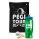 a black towel & teal lid & transparent green bottle the tourney - golf kit