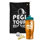 a black towel & teal lid & transparent orange bottle the tourney - golf kit