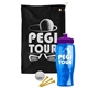 a black towel & violet lid & transparent blue bottle the tourney - golf kit