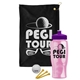 a black towel & violet lid & transparent pink bottle the tourney - golf kit