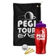 a black towel & violet lid & transparent red bottle the tourney - golf kit