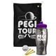 a black towel & violet lid & transparent smoke bottle the tourney - golf kit