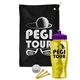 a black towel & violet lid & transparent yellow bottle the tourney - golf kit
