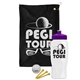 a black towel & violet lid & white bottle the tourney - golf kit