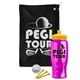 a black towel & yellow lid & transparent hot pink bottle the tourney - golf kit