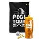 a black towel & yellow lid & transparent orange bottle the tourney - golf kit