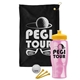 a black towel & yellow lid & transparent pink bottle the tourney - golf kit