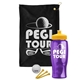 a black towel & yellow lid & transparent violet bottle the tourney - golf kit