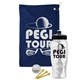 a navy blue towel & black lid & clear bottle the tourney - golf kit