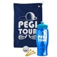 a navy blue towel & cyan lid & transparent blue bottle the tourney - golf kit