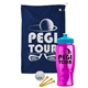 a navy blue towel & cyan lid & transparent hot pink bottle the tourney - golf kit