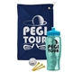 a navy blue towel & cyan lid & transparent teal bottle the tourney - golf kit