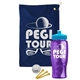 a navy blue towel & cyan lid & transparent violet bottle the tourney - golf kit