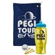 a navy blue towel & cyan lid & transparent yellow bottle the tourney - golf kit