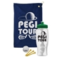 a navy blue towel & green lid & clear bottle the tourney - golf kit