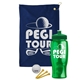 a navy blue towel & green lid & transparent green bottle the tourney - golf kit