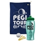 a navy blue towel & green lid & transparent teal bottle the tourney - golf kit