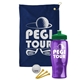 a navy blue towel & green lid & transparent violet bottle the tourney - golf kit