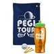 a navy blue towel & lime green lid & transparent orange bottle the tourney - golf kit