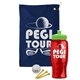a navy blue towel & lime green lid & transparent red bottle the tourney - golf kit